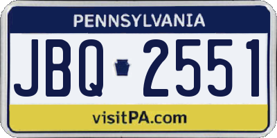 PA license plate JBQ2551