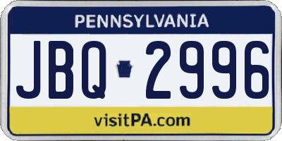 PA license plate JBQ2996