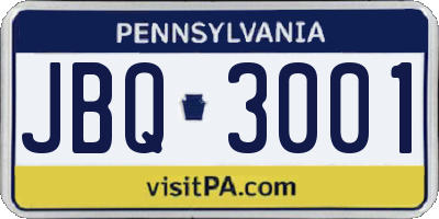 PA license plate JBQ3001