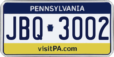 PA license plate JBQ3002