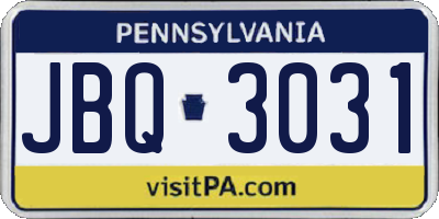 PA license plate JBQ3031