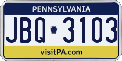 PA license plate JBQ3103