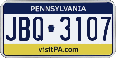 PA license plate JBQ3107