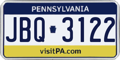 PA license plate JBQ3122
