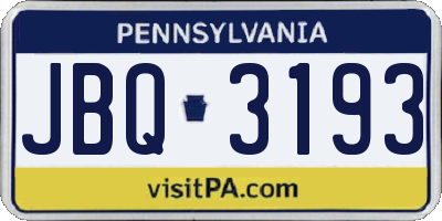 PA license plate JBQ3193