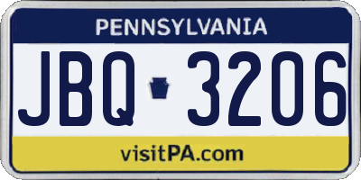 PA license plate JBQ3206