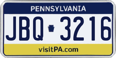 PA license plate JBQ3216