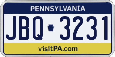 PA license plate JBQ3231