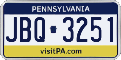 PA license plate JBQ3251