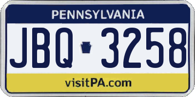 PA license plate JBQ3258