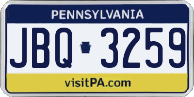 PA license plate JBQ3259