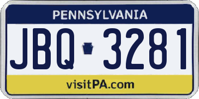 PA license plate JBQ3281