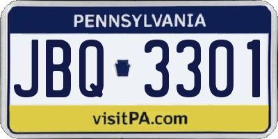 PA license plate JBQ3301