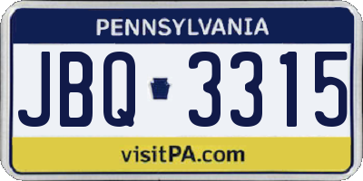 PA license plate JBQ3315
