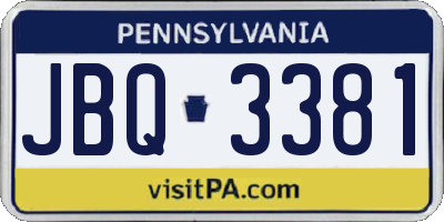 PA license plate JBQ3381