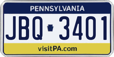 PA license plate JBQ3401