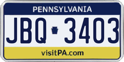PA license plate JBQ3403