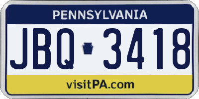 PA license plate JBQ3418