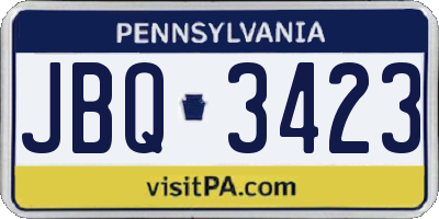 PA license plate JBQ3423