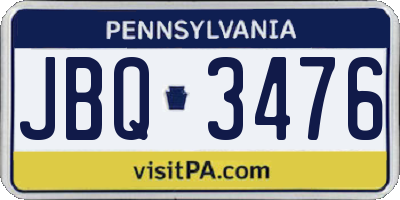 PA license plate JBQ3476