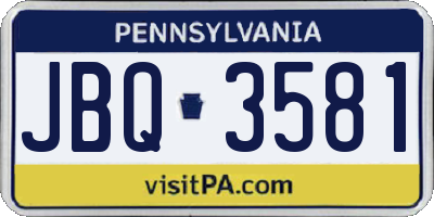 PA license plate JBQ3581