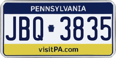PA license plate JBQ3835