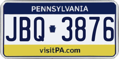PA license plate JBQ3876