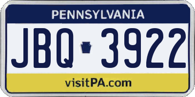 PA license plate JBQ3922