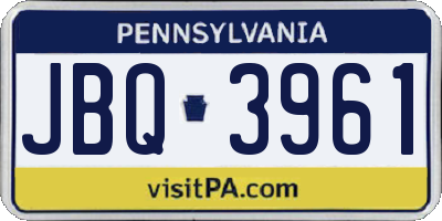 PA license plate JBQ3961