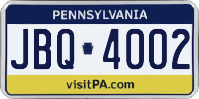PA license plate JBQ4002