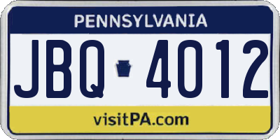 PA license plate JBQ4012