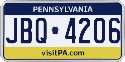 PA license plate JBQ4206