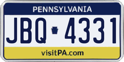 PA license plate JBQ4331