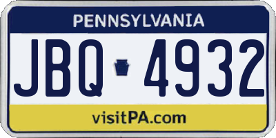 PA license plate JBQ4932