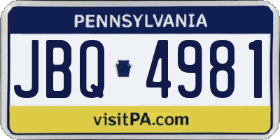 PA license plate JBQ4981