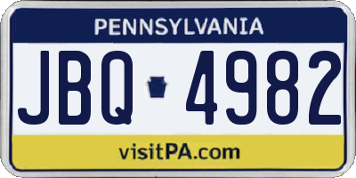 PA license plate JBQ4982