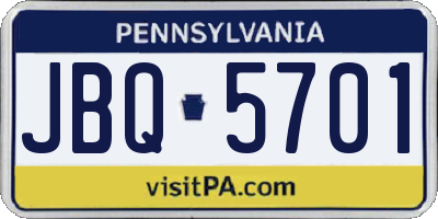 PA license plate JBQ5701