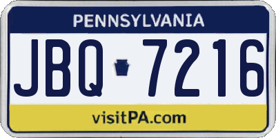 PA license plate JBQ7216