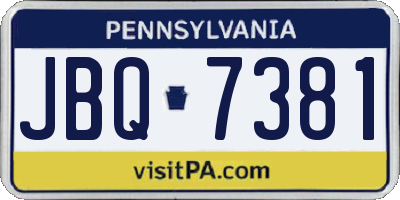PA license plate JBQ7381