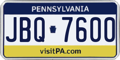 PA license plate JBQ7600