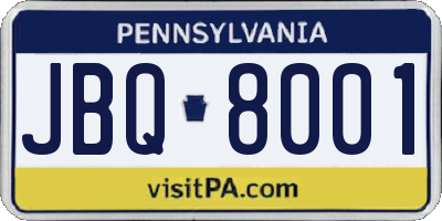 PA license plate JBQ8001