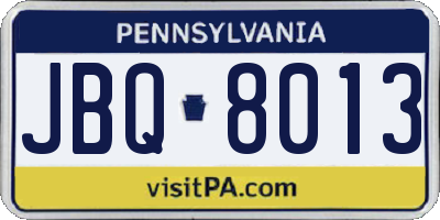 PA license plate JBQ8013