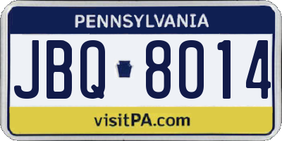 PA license plate JBQ8014