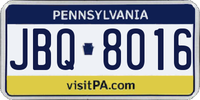 PA license plate JBQ8016