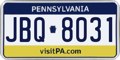 PA license plate JBQ8031