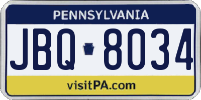 PA license plate JBQ8034