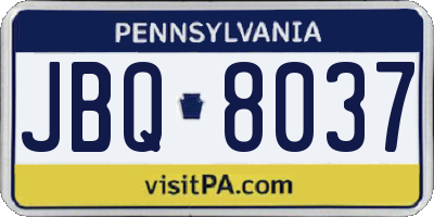 PA license plate JBQ8037