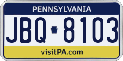 PA license plate JBQ8103