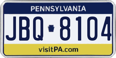 PA license plate JBQ8104