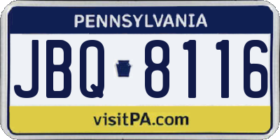 PA license plate JBQ8116